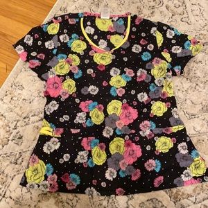 HeartSoul fun neon floral/polka dot scrub top